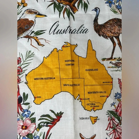 Vintage Map of Australia by HEIL Linen Tea Towel Wall Art Tapestry Linen Koala - Picture 6 of 12